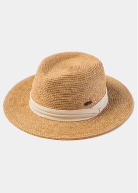 Natural Raffia Panama Style Hat w/ Beige Hatband