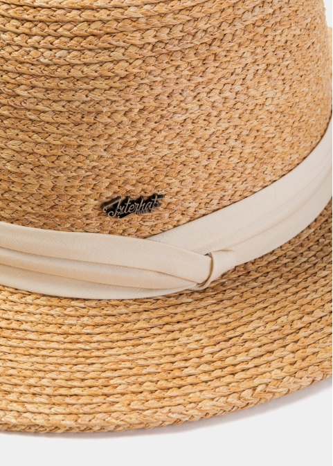 Natural Raffia Panama Style Hat w/ Cream Hatband