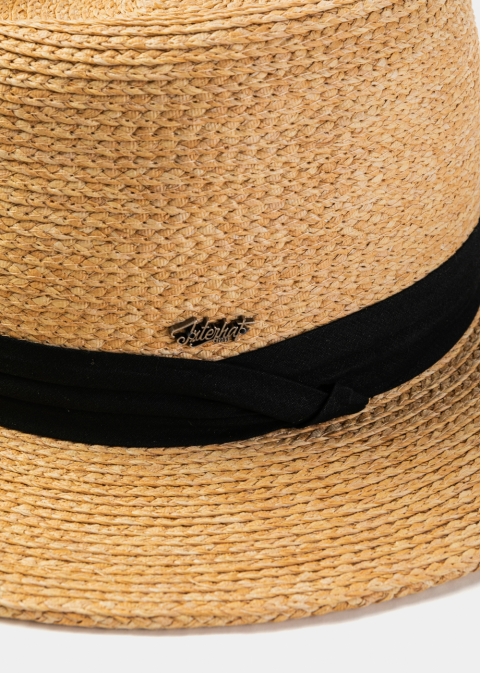 Natural Raffia Panama Style Hat w/ Black Hatband