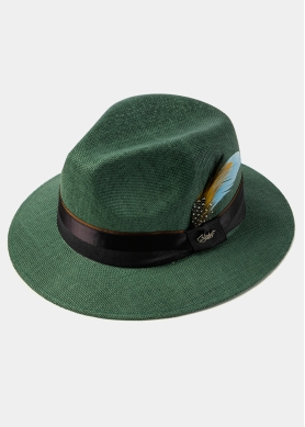 Forest Green Panama Style Hat w/ Black Ηatband & Feathers