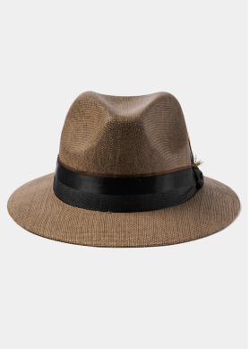 Brown Panama Style Hat w/ Black Ηatband & Feathers