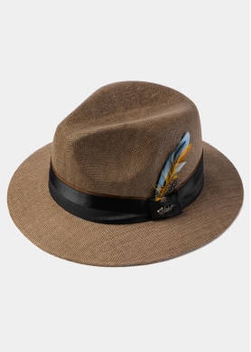 Brown Panama Style Hat w/ Black Ηatband & Feathers