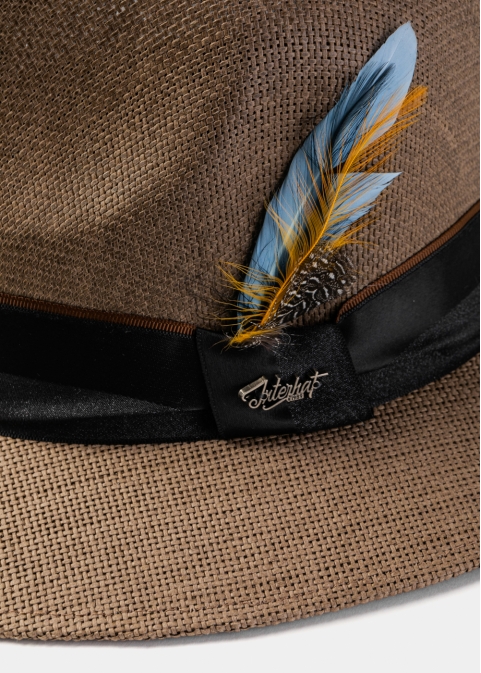 Brown Panama Style Hat w/ Black Ηatband & Feathers