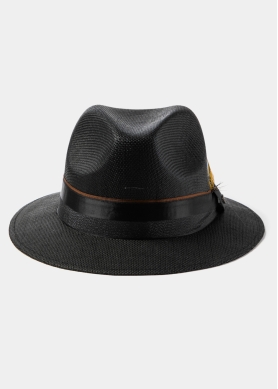 Black Panama Style Hat w/ Black Ηatband & Feathers