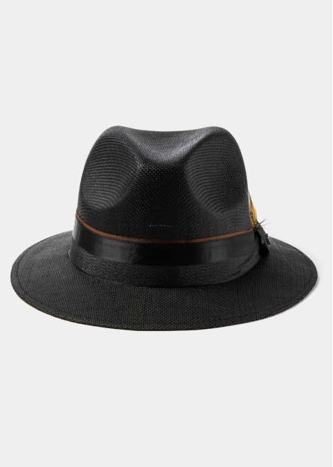 Black Panama Style Hat w/ Black Ηatband & Feathers