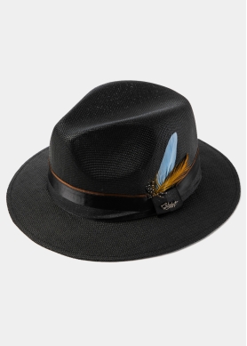 Black Panama Style Hat w/ Black Ηatband & Feathers