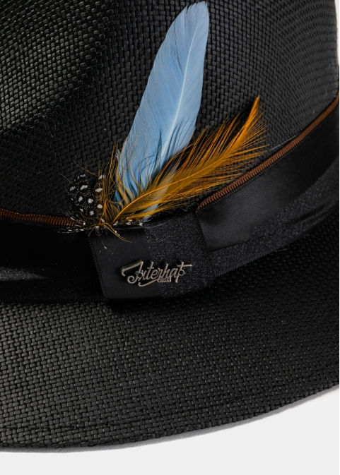 Black Panama Style Hat w/ Black Ηatband & Feathers