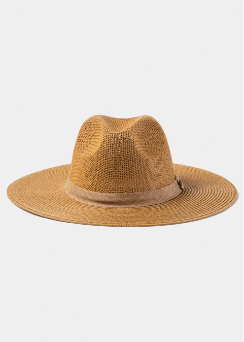 Brown Panama Style Hat w/ Hatband in Tone