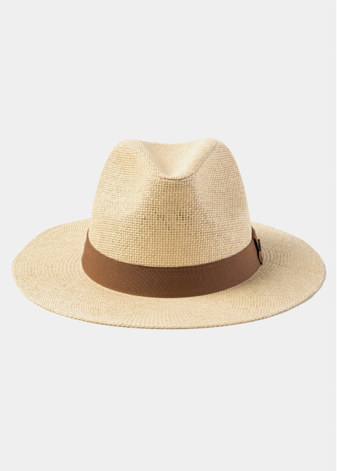 Beige Panama Style Hat w/ Brown Hatband