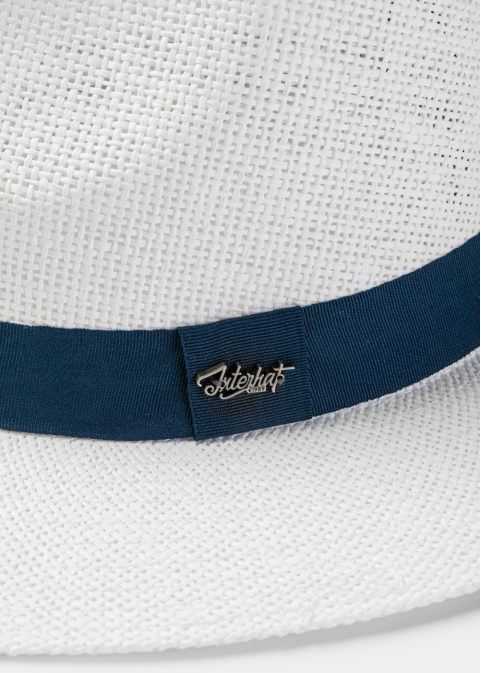 White Panama Style Hat w/ Navy Blue Hatband