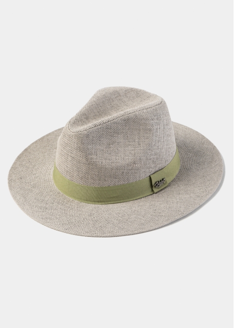 Light Grey Panama Style Hat w/ Olive Hatband