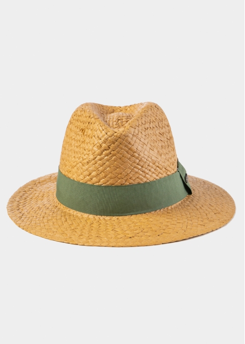 Brown Panama Style Hat w/ Olive Hatband