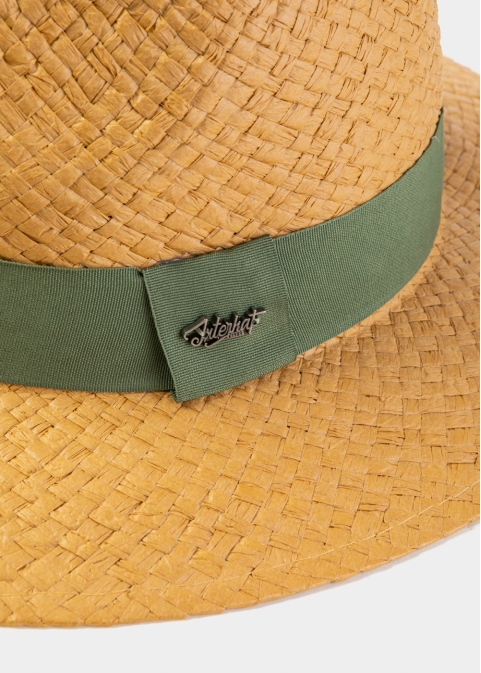 Brown Panama Style Hat w/ Olive Hatband