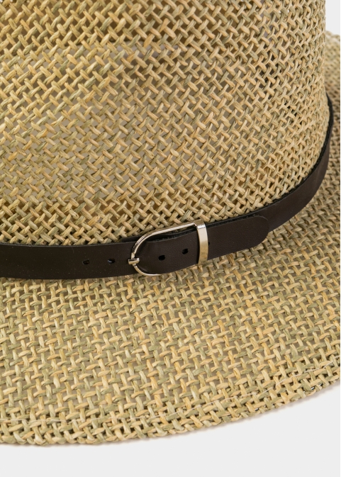 Brown Panama Style Hat w/ Leatherette Hatbelt