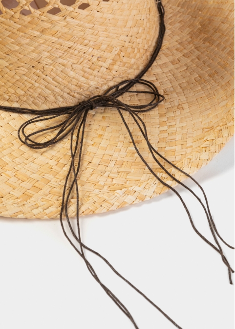 Natural Raffia Cowboy Style Hat w/ Blue Stones