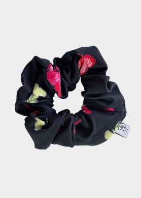 Butterfly Print Shiny Scrunchie Black