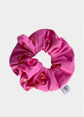 Butterfly Print Shiny Scrunchie Fucshia