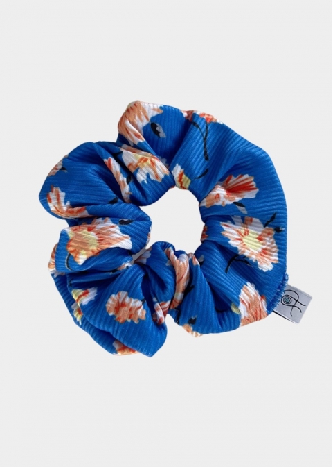 Rib Floral Scrunchie Blue