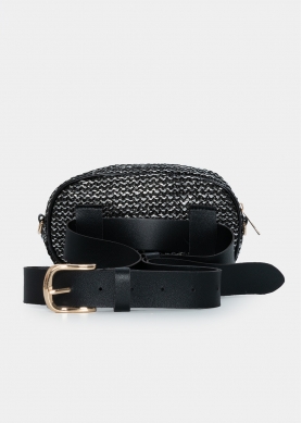 Straw small belt bag in black silver