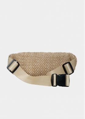 Straw belt bag with fringes in beige