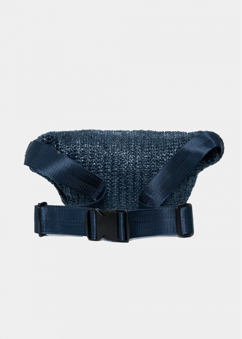 Straw belt bag with shells in navy blue
