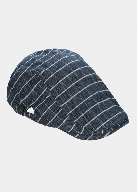 blue checkered cap