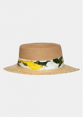 brown & beige straw hat with ribbon