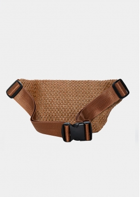 Straw belt bag with fringes in brown
