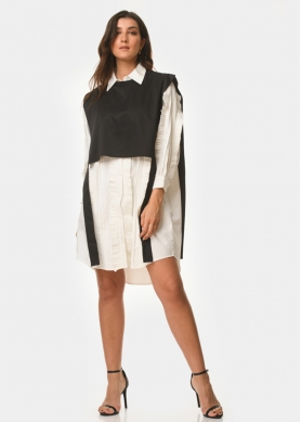 Ruffled shirt-dress with extra sleeveless sweater
