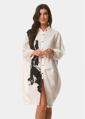 White shirt-dress with black paint