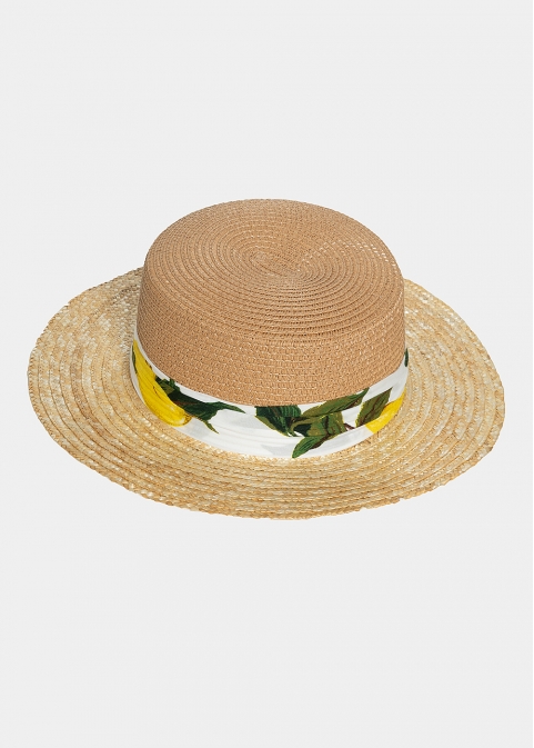 brown & beige straw hat with ribbon