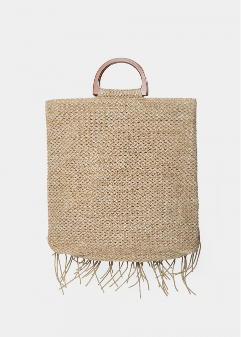 straw bag with fringes in beige 