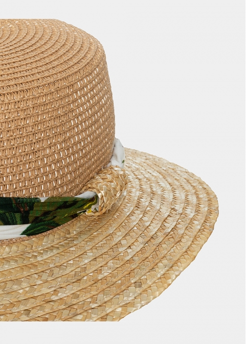 brown & beige straw hat with ribbon