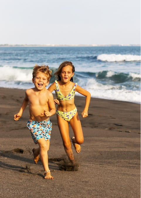 Girls Ribbed Floral Bikini Swimwear - Yellow