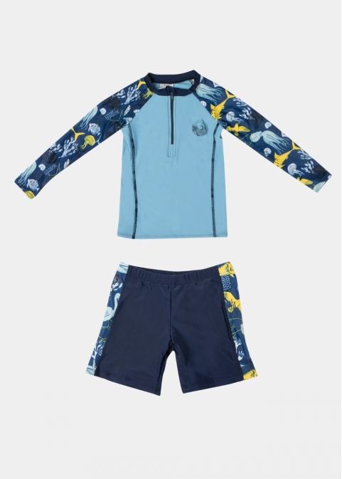 Blue Printed Boys Swimsuit (Shirt & Shorts)