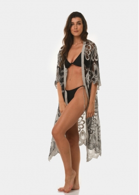 Black & white caftan with half flowers