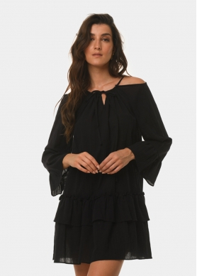 Black open shoulder dress