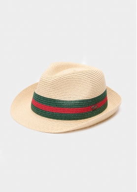 Beige fedora with green & red details