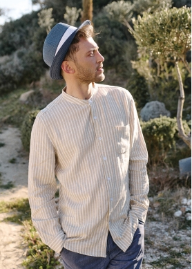 Blue fedora with white details