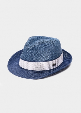 Blue fedora with white details