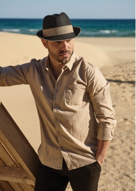 Black fedora with beige detail