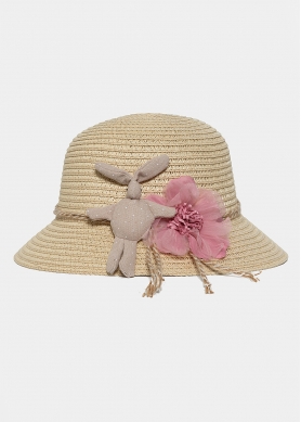 Beige kids hat with a bunny 