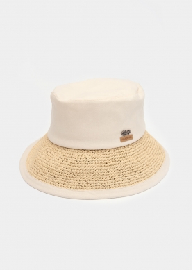 Beige Bucket Cotton & Straw Hat 