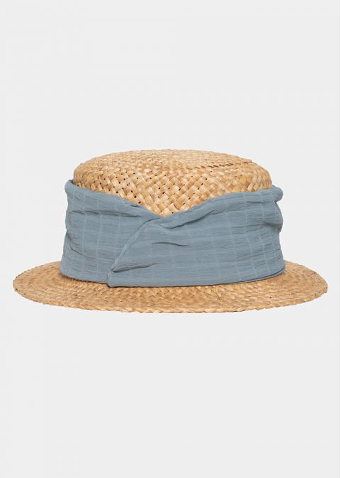 Beige straw hat with grey strap
