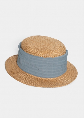 Beige straw hat with light blue strap