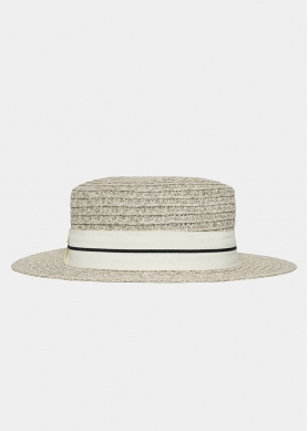 Light Grey Straw Hat with White Strap