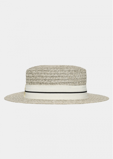 Light Grey Straw Hat with White Strap