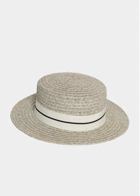 Light Grey Straw Hat with White Strap