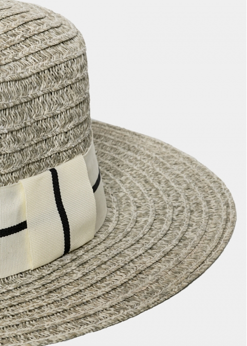 Light Grey Straw Hat with White Strap