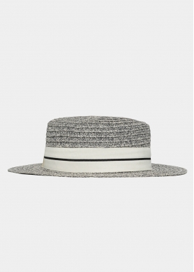 Grey Straw Hat with White Strap